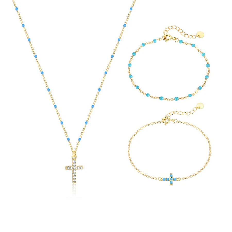 Éclat Zircon Cross Necklace – Silver